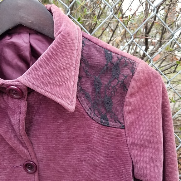 Long collar plum button up corduroy jacket S - Picture 2 of 9